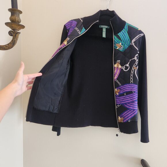 VTG 90s Ralph Lauren Quilted Equestrian Full Zip Sweater Jacket Old Money Sz M - Picture 6 of 7